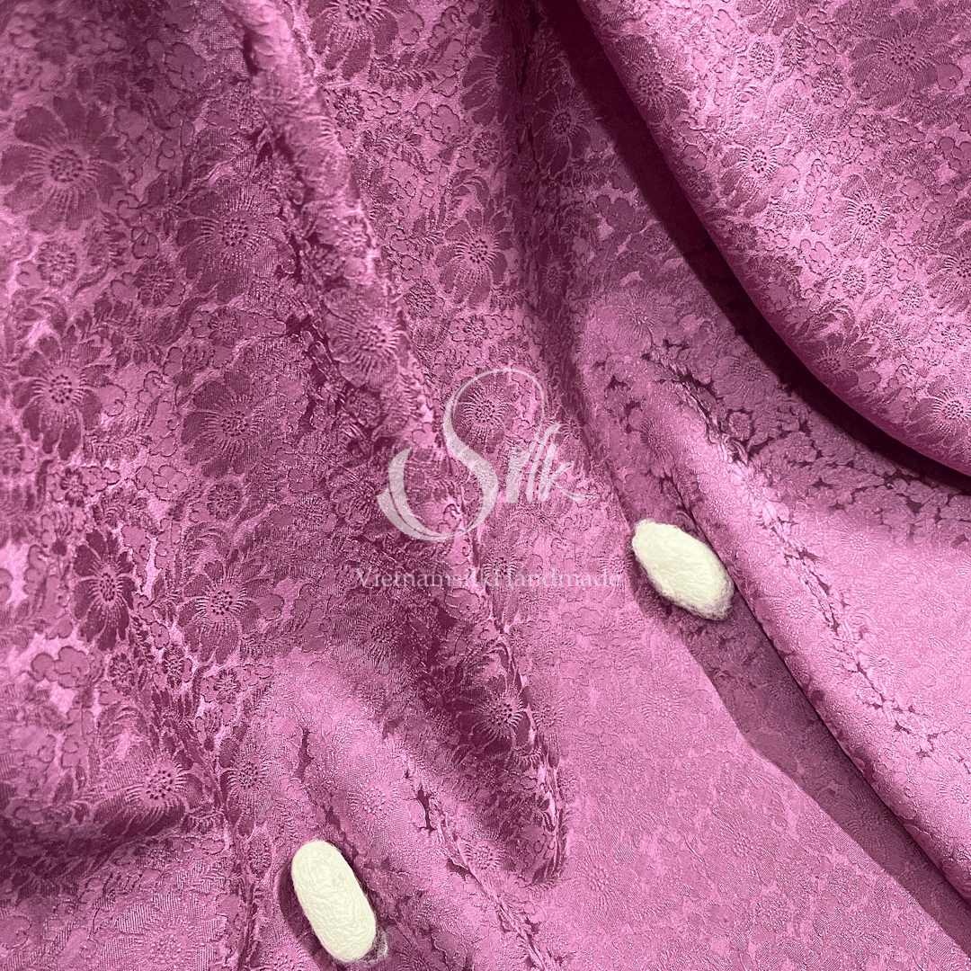Premium Silk Fabric - Ultra Pink Floral Silk - HIGH-GRADE - 100% Mulberry Silk fabric by the yard - Luxury silk - Natural silk - Organic Silk - Handmade in Vietnam