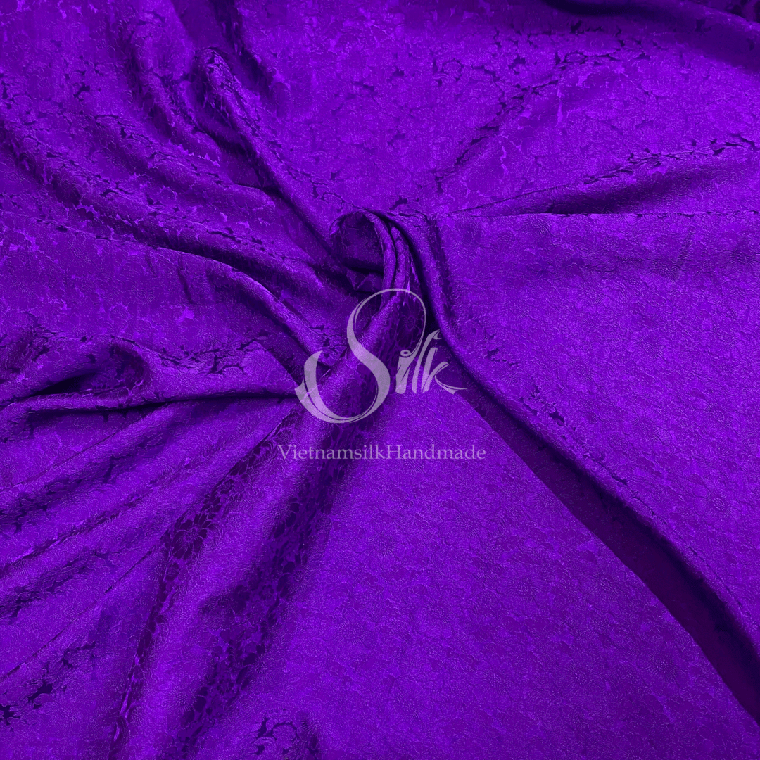 Premium Silk Fabric - Purple Floral Silk - HIGH-GRADE - 100% Mulberry Silk fabric by the yard - Luxury silk - Natural silk - Organic Silk - Handmade in Vietnam