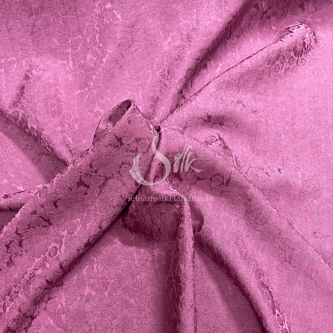 Premium Silk Fabric - Ultra Pink Floral Silk - HIGH-GRADE - 100% Mulberry Silk fabric by the yard - Luxury silk - Natural silk - Organic Silk - Handmade in Vietnam