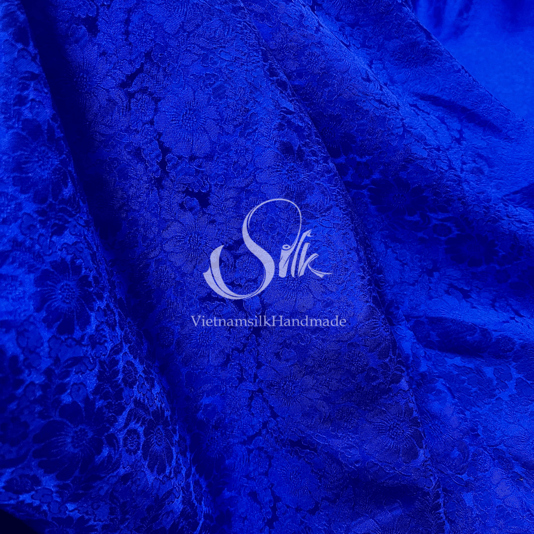 Premium Silk Fabric - Navy Blue Floral Silk - HIGH-GRADE - 100% Mulberry Silk fabric by the yard - Luxury silk - Natural silk - Organic Silk - Handmade in Vietnam