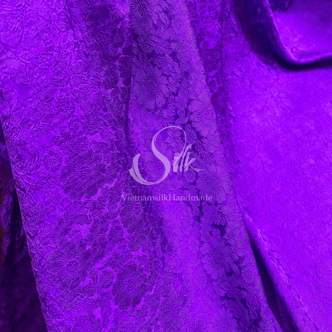 Premium Silk Fabric - Purple Floral Silk - HIGH-GRADE - 100% Mulberry Silk fabric by the yard - Luxury silk - Natural silk - Organic Silk - Handmade in Vietnam