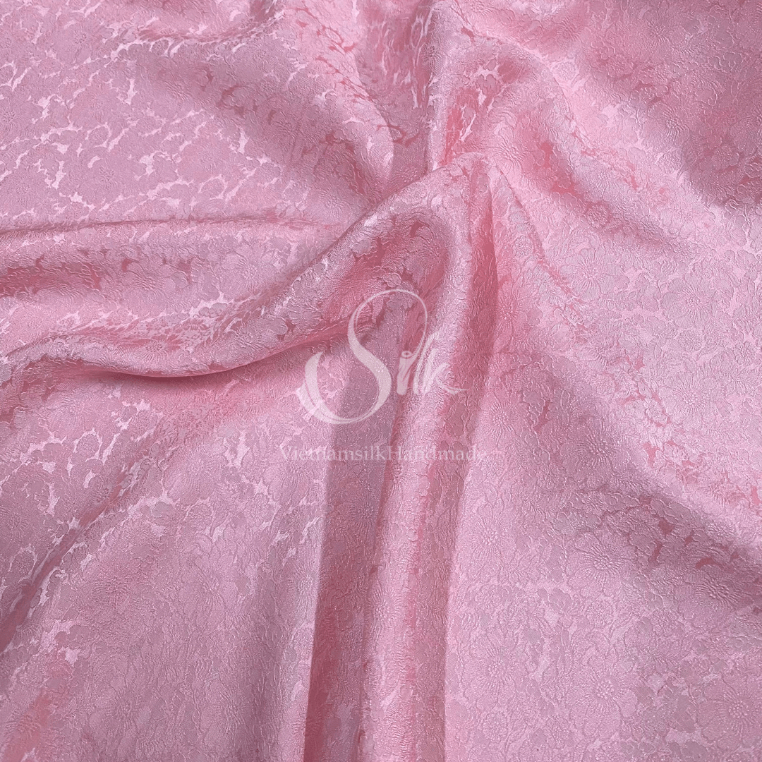 Premium Silk Fabric - Baby Pink Floral Silk - HIGH-GRADE - 100% Mulberry Silk fabric by the yard - Luxury silk - Natural silk - Organic Silk - Handmade in Vietnam
