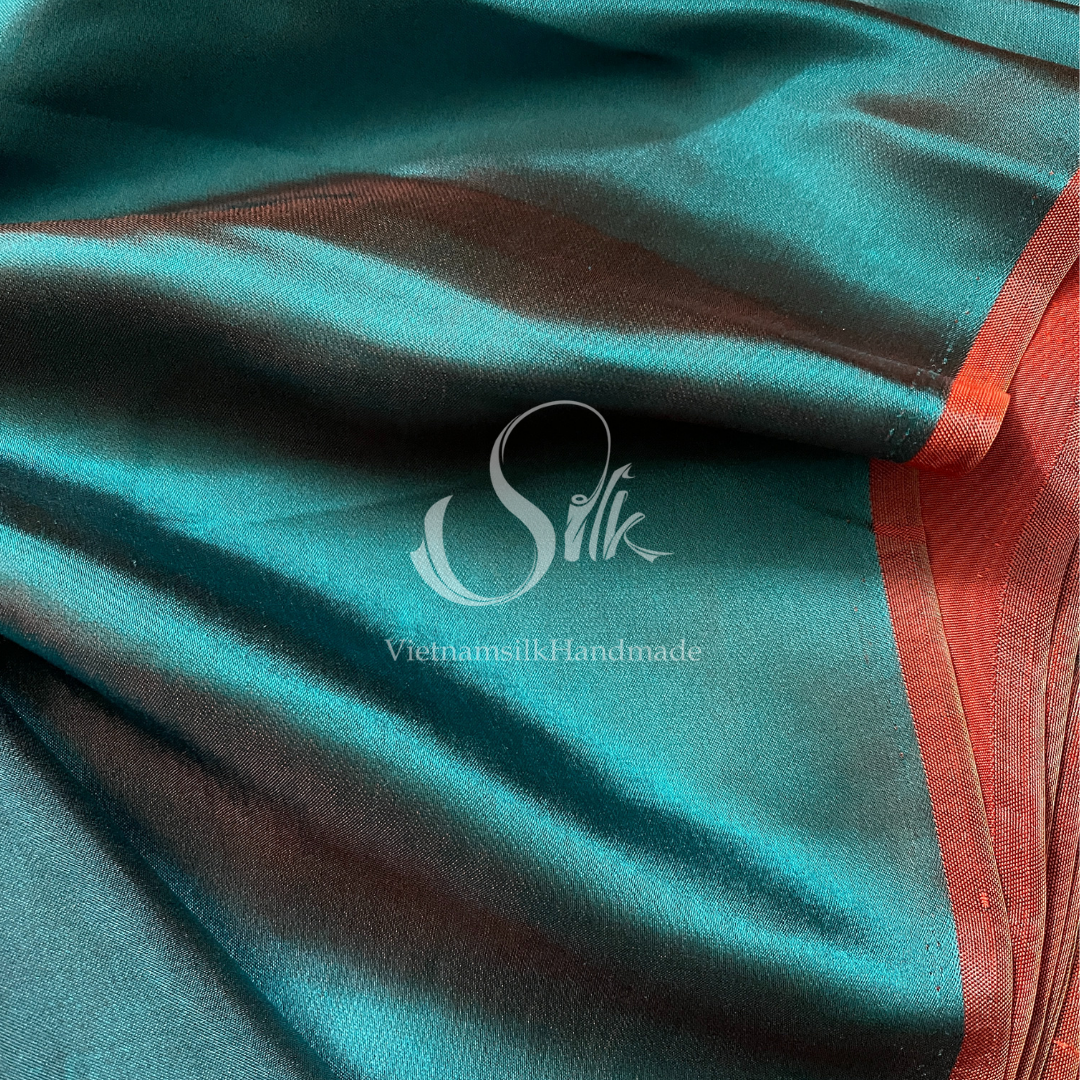 Green Orange Plain silk - PURE MULBERRY SILK fabric by the yard - Luxury silk fabric - Natural silk - Handmade in VietNam - Double-sided silk