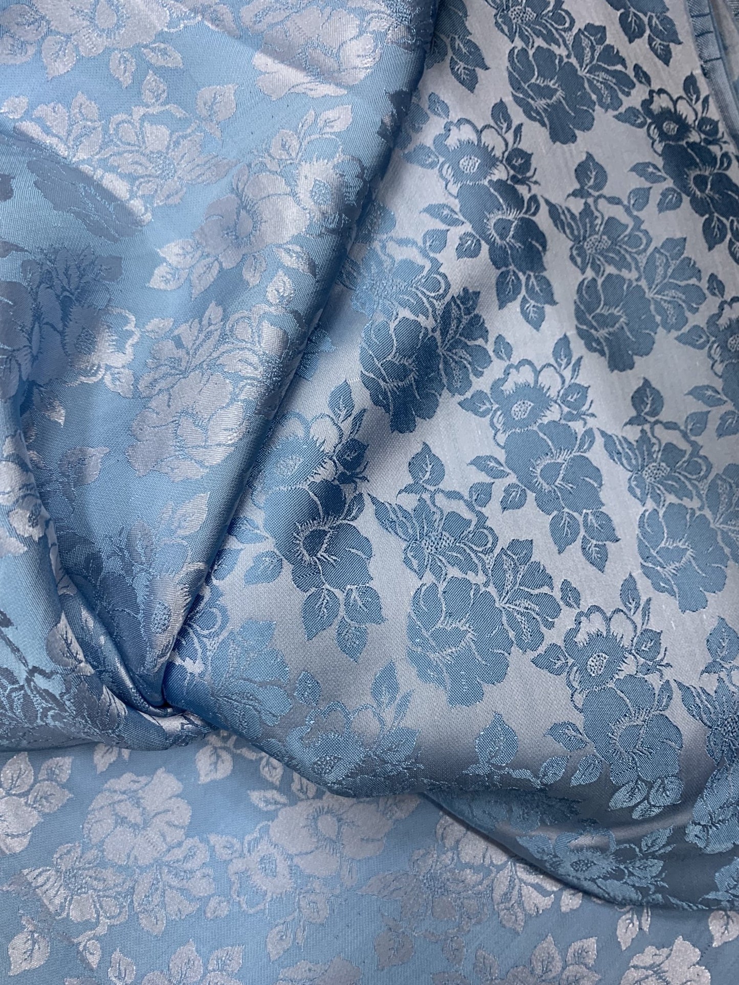 Baby Blue Silk with Flowers - PURE MULBERRY SILK fabric by the yard -  Floral Silk -Luxury Silk - Natural silk - Handmade in VietNam- Silk with Design