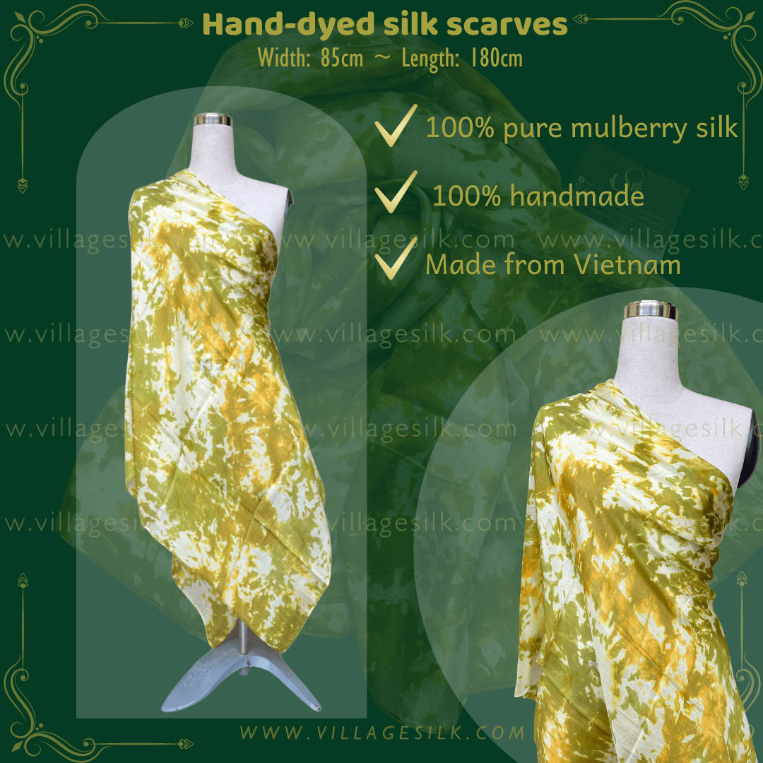 100% SILK SCARF| 100% PURE Natural Mulberry silk | Hand Dyed Scarf | Mix Green and Yellow| Whole Sale Silk Scarves | Gift for her | Made in Vietnam