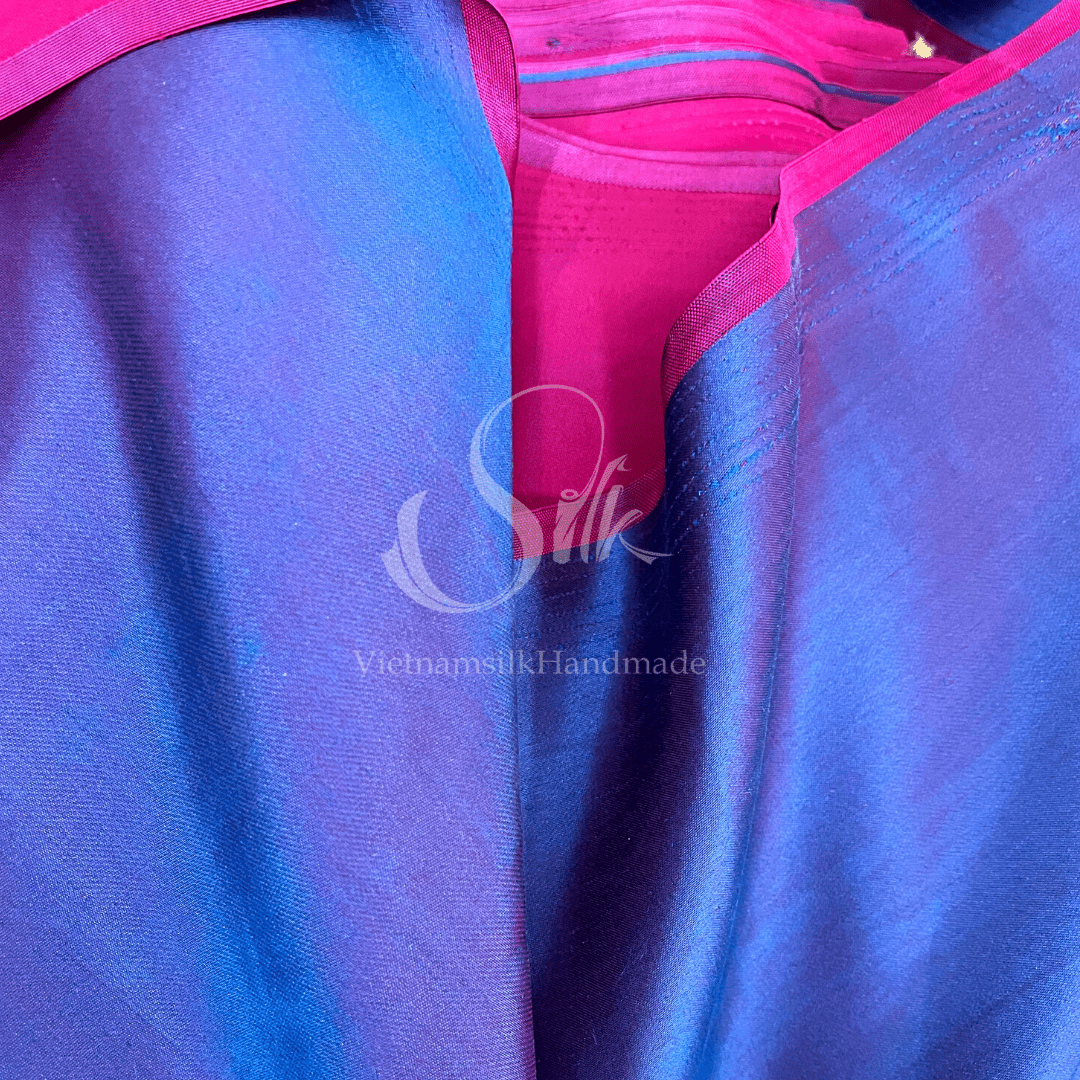 Blue Pink Plain silk - PURE MULBERRY SILK fabric by the yard - Luxury silk fabric - Natural silk - Handmade in VietNam - Double-sided silk