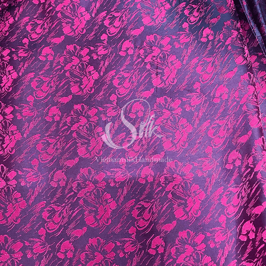 Black Silk with Pink Flowers -Raining Design - PURE MULBERRY SILK fabric by the yard -  Floral Silk -Luxury Silk - Natural silk - Handmade in VietNam- Silk with Design