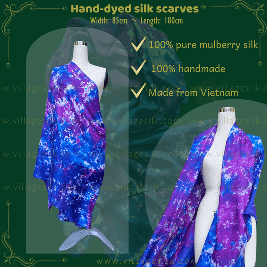 100% SILK SCARF| 100% PURE Natural Mulberry silk | Hand Dyed Scarf | Navy Blue and Black | Whole Sale Silk Scarves | Gift for her | Made in Vietnam