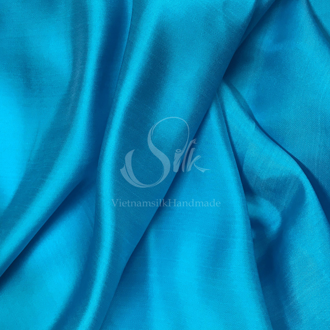 Blue Silk fabric by the yard - Natural silk - Pure Mulberry Silk - Handmade in VietNam- Blue silk satin