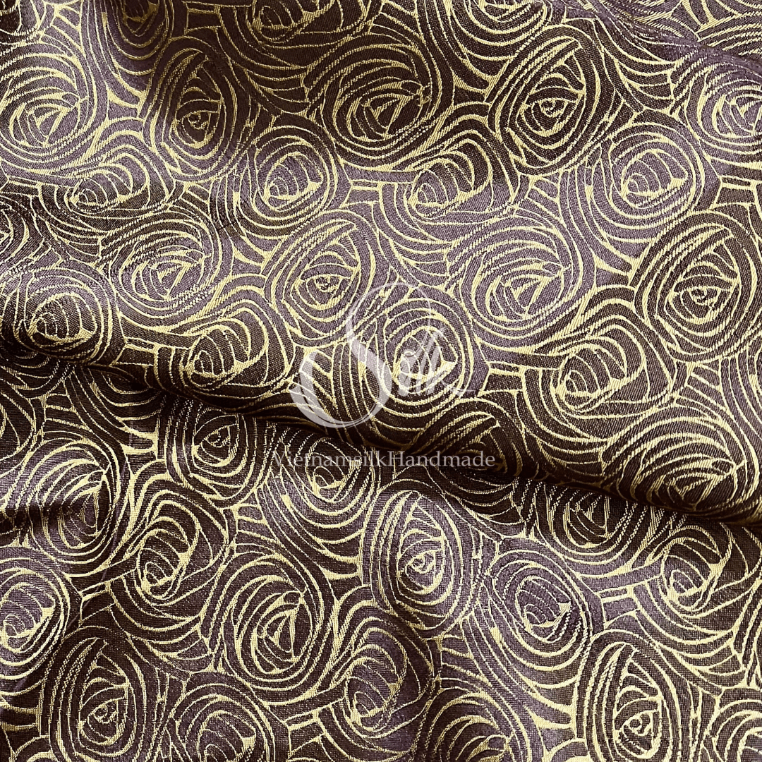 Bronze Brown Silk with Cabbage Flowers -PURE MULBERRY SILK fabric by the yard -  Floral Silk -Luxury Silk - Natural silk - Handmade in VietNam