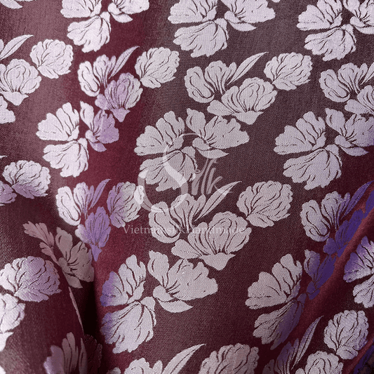 Brown Purple Silk with Big Flowers - PURE MULBERRY SILK fabric by the yard -  Floral Silk -Luxury Silk - Natural silk - Handmade in VietNam