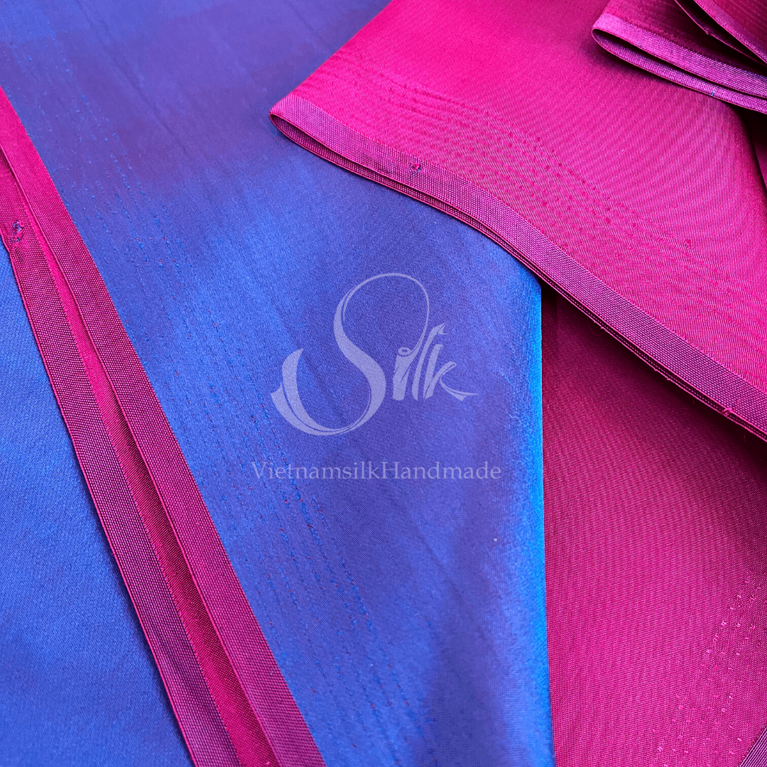 Blue Pink Plain silk - PURE MULBERRY SILK fabric by the yard - Luxury silk fabric - Natural silk - Handmade in VietNam - Double-sided silk