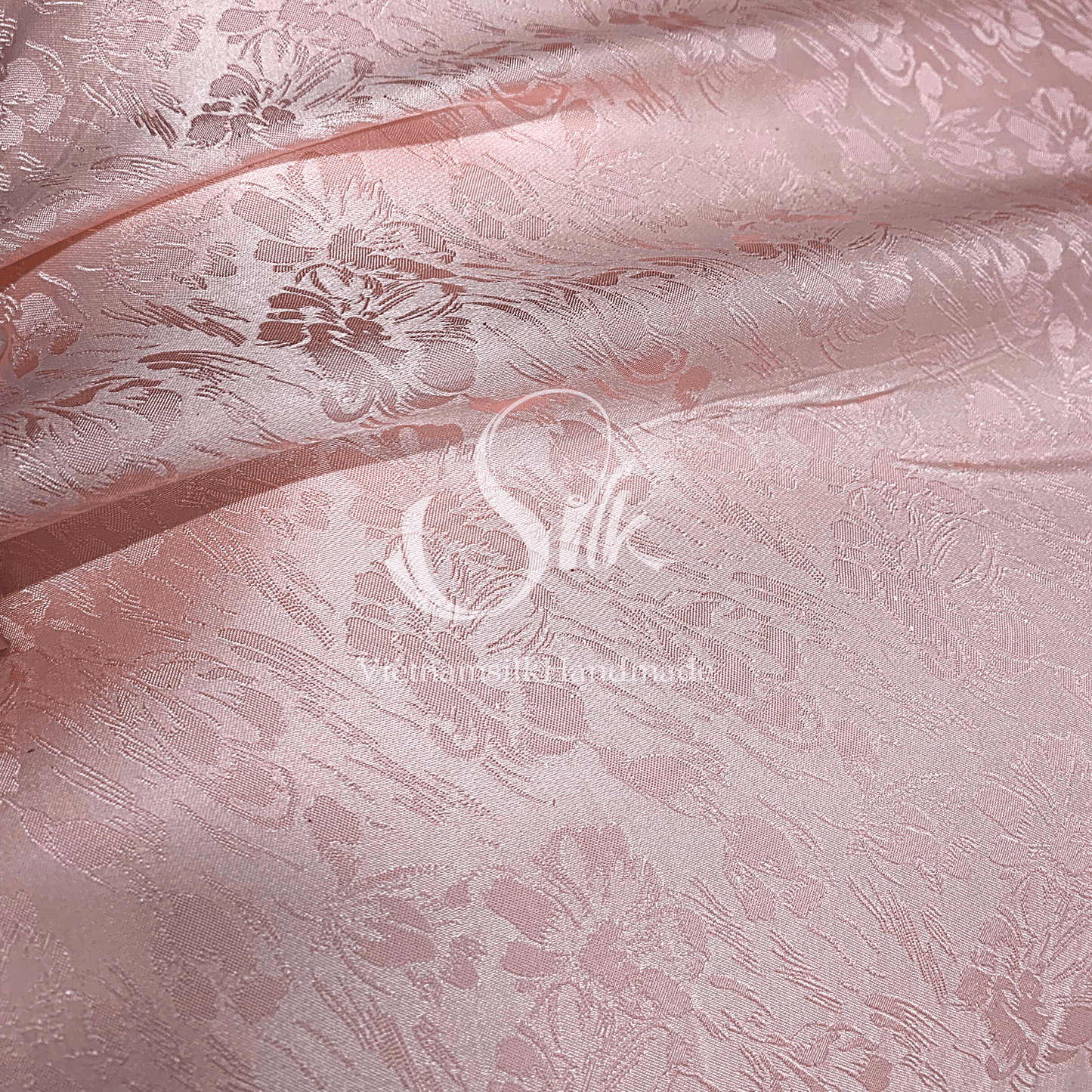 Baby Pink Silk with Flowers - PURE MULBERRY SILK fabric by the yard -  Floral Silk -Luxury Silk - Natural silk - Handmade in VietNam- Silk with Design