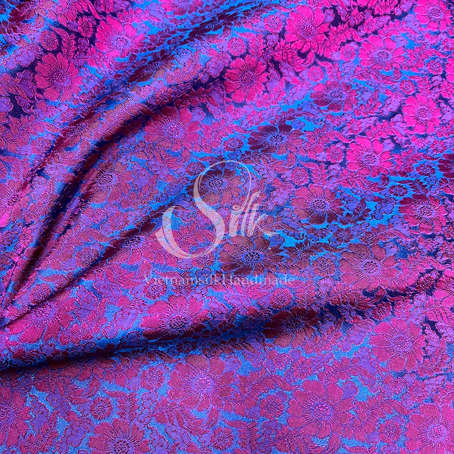 Blue Silk with Daisy Patterns - PURE MULBERRY SILK fabric by the yard -  Floral Silk -Luxury Silk - Natural silk - Handmade in VietNam
