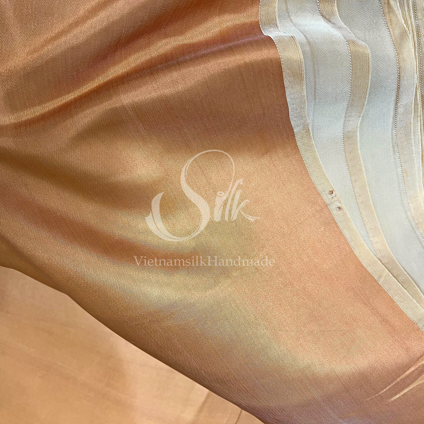 Orange Bronze Silk fabric by the yard - Natural silk - Pure Mulberry Silk - Handmade in VietNam