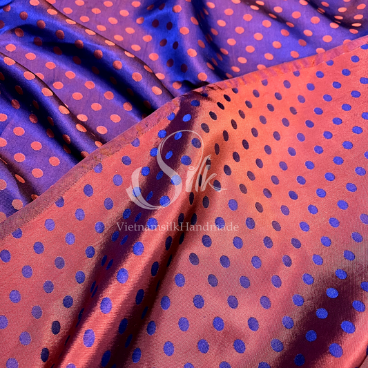 Orange bronze dot silk - PURE MULBERRY SILK fabric by the yard - Polkadot silk -Luxury Silk - Natural silk - Handmade in VietNam- Silk with Design