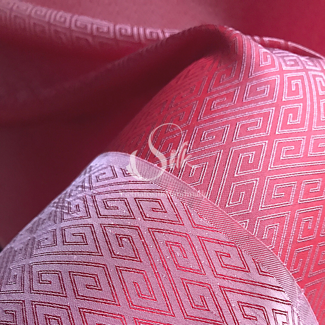 Pink Silk with Plaid pattern - PURE MULBERRY SILK fabric by the yard -Luxury Silk - Natural silk - Handmade in VietNam- Silk with Design