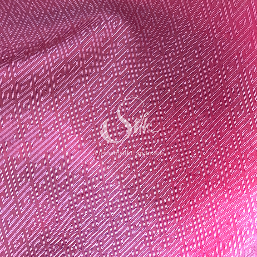 Pink Silk with Plaid pattern - PURE MULBERRY SILK fabric by the yard -Luxury Silk - Natural silk - Handmade in VietNam- Silk with Design