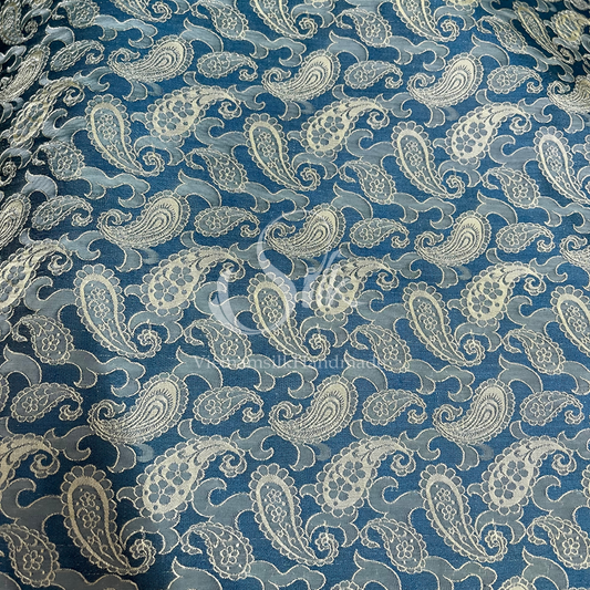 Navy silk with Paisley design - PURE MULBERRY SILK fabric by the yard - Luxury Silk - Natural silk - Handmade in VietNam- Silk with Design