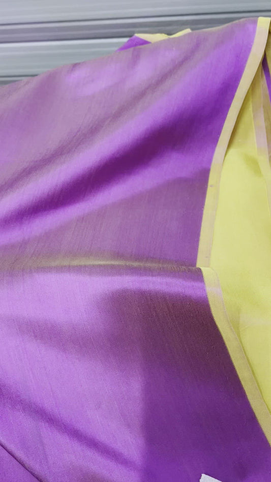 Purple Yellow Plain silk - PURE MULBERRY SILK fabric by the yard - Luxury silk fabric - Natural silk - Handmade in VietNam