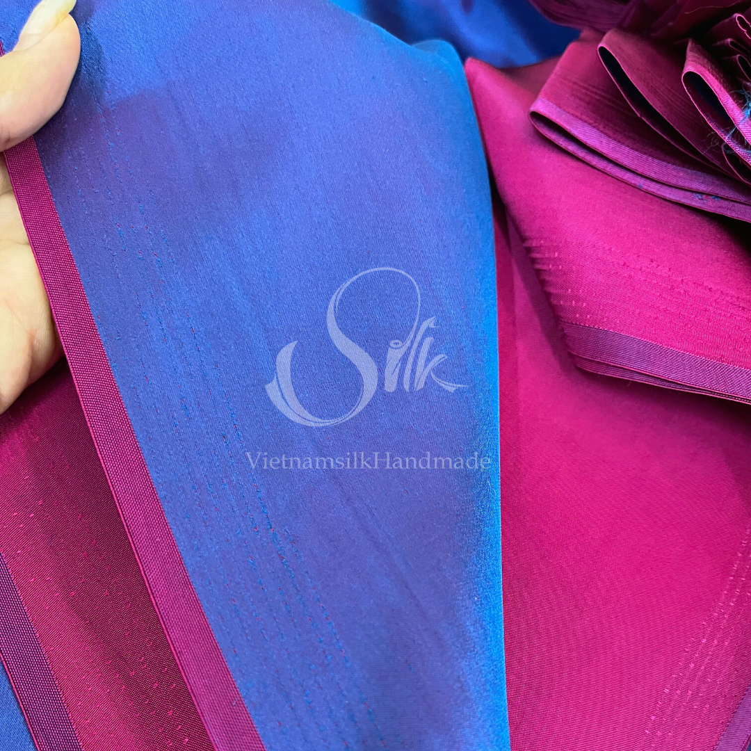 Blue Pink Plain silk - PURE MULBERRY SILK fabric by the yard - Luxury silk fabric - Natural silk - Handmade in VietNam - Double-sided silk