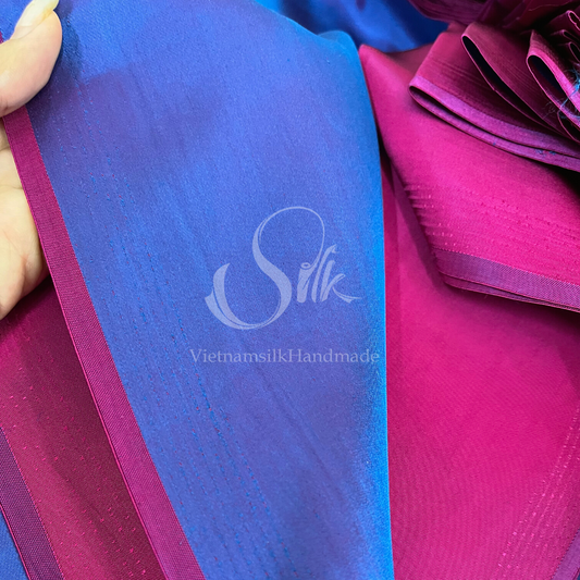 Blue Pink Plain silk - PURE MULBERRY SILK fabric by the yard - Luxury silk fabric - Natural silk - Handmade in VietNam - Double-sided silk
