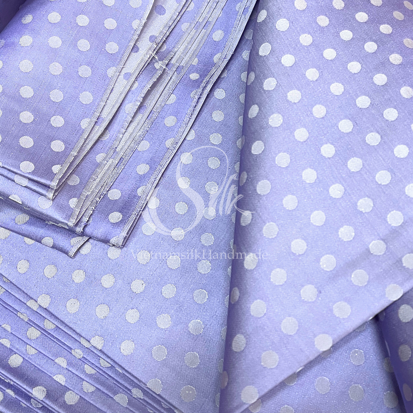 Light Purple dot silk - PURE MULBERRY SILK fabric by the yard - Polkadot silk -Luxury Silk - Natural silk - Handmade in VietNam- Silk with Design