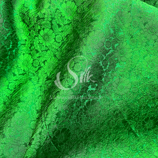 Green Silk with Daisy Flowers -PURE MULBERRY SILK fabric by the yard -  Floral Silk -Luxury Silk - Natural silk - Handmade in VietNam