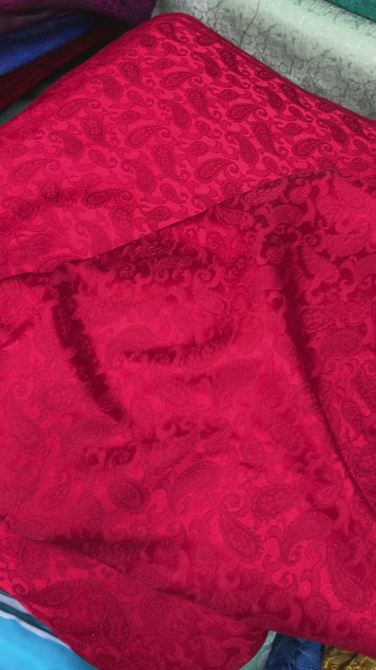 Red silk with Paisley design - PURE MULBERRY SILK fabric by the yard - Luxury Silk - Natural silk - Handmade in VietNam- Silk with Design