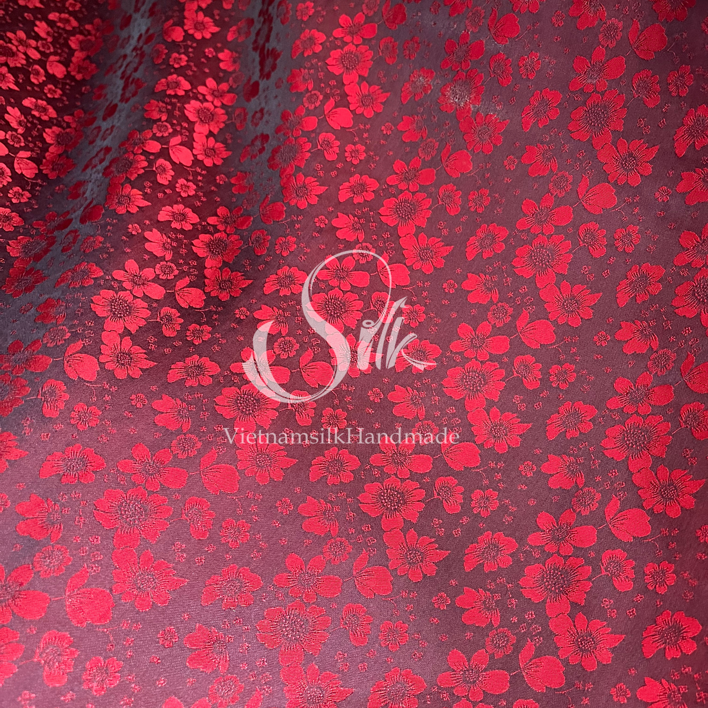 Black Silk with Red Flowers - PURE MULBERRY SILK fabric by the yard -  Floral Silk -Luxury Silk - Natural silk - Handmade in VietNam- Silk with Design
