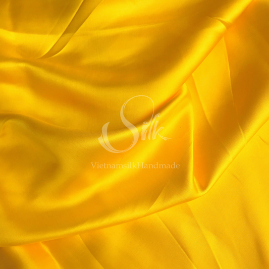 Yellow Silk fabric by the yard - Natural silk - Pure Mulberry Silk - Handmade in VietNam