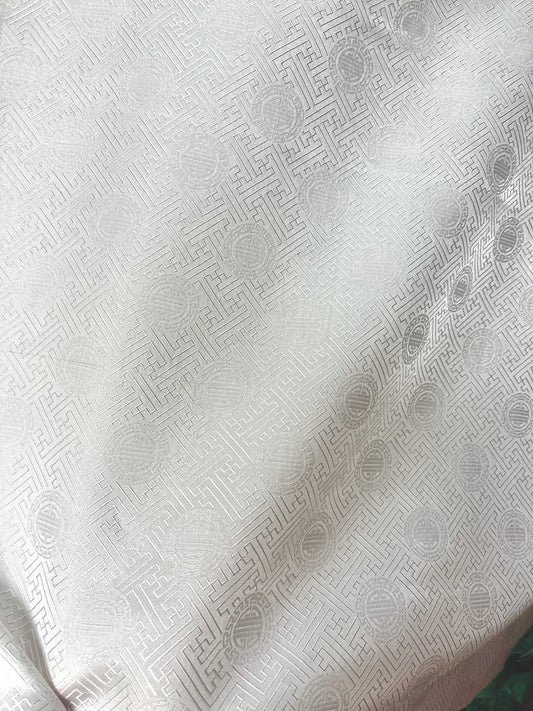 White Silk with Old Design -PURE MULBERRY SILK fabric by the yard -  Floral Silk -Luxury Silk - Natural silk - Handmade in VietNam- Silk with Design