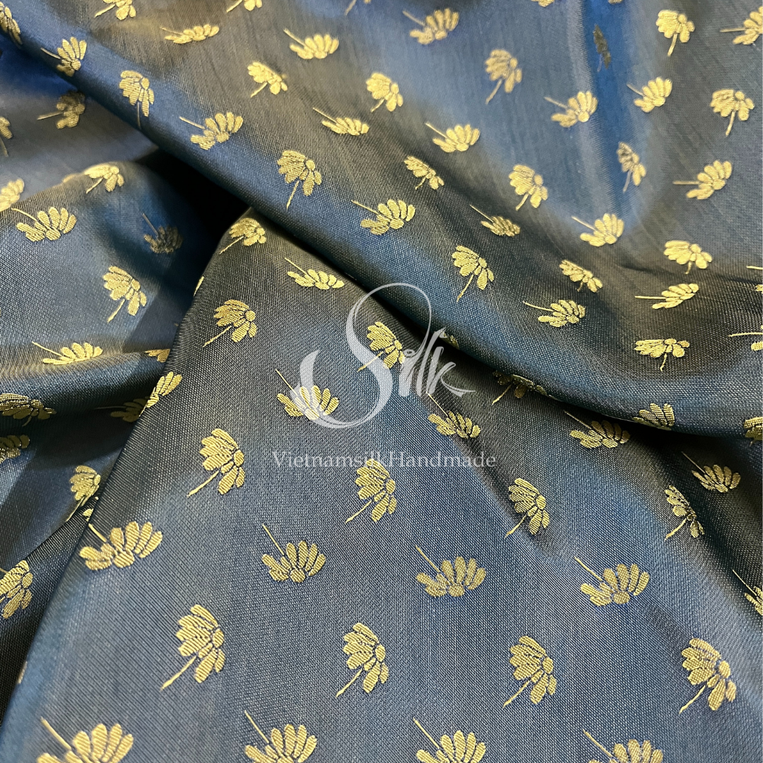 Silk with Dandelion Flowers - PURE MULBERRY SILK fabric by the yard -  Floral Silk -Luxury Silk - Natural silk - Handmade in VietNam- Silk with Design