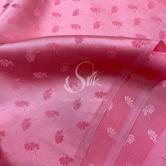 Pink Silk with Dandelion Flowers - PURE MULBERRY SILK fabric by the yard -  Floral Silk -Luxury Silk - Natural silk - Handmade in VietNam
