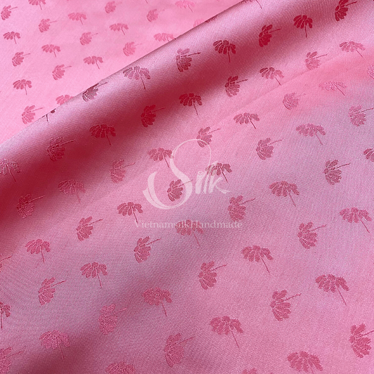 Pink Silk with Dandelion Flowers - PURE MULBERRY SILK fabric by the yard -  Floral Silk -Luxury Silk - Natural silk - Handmade in VietNam