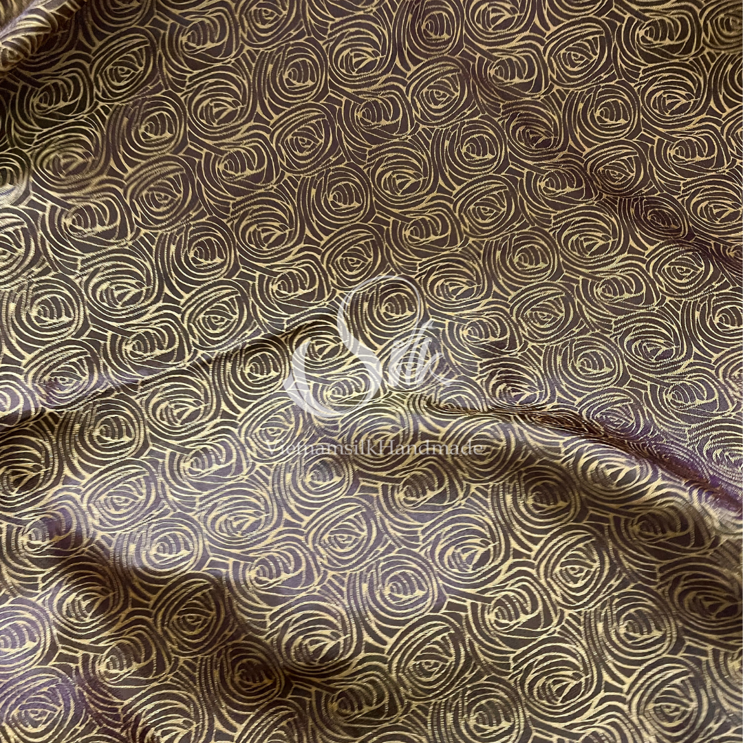 Bronze Brown Silk with Cabbage Flowers -PURE MULBERRY SILK fabric by the yard -  Floral Silk -Luxury Silk - Natural silk - Handmade in VietNam