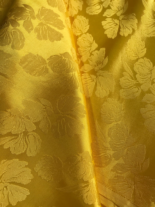 Yellow Floral Silk - PURE MULBERRY SILK fabric by the yard - Floral Silk -Luxury Silk - Natural silk - Handmade in VietNam- Silk with Design