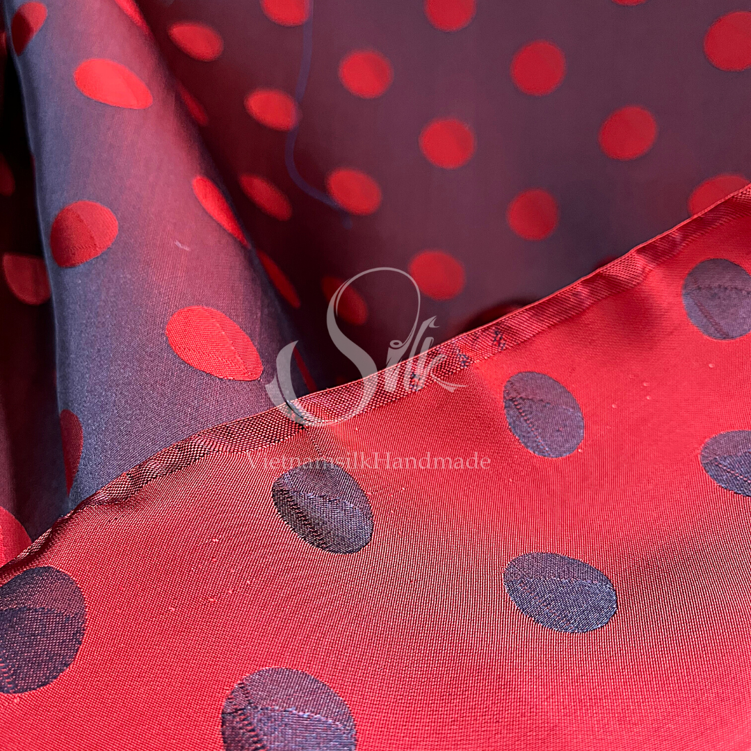 Red Black Silk with Big Dots - PURE MULBERRY SILK fabric by the yard - Polkadot silk -Luxury Silk - Natural silk - Handmade in VietNam