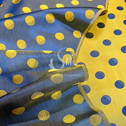 Silk with Yellow Big Dots - PURE MULBERRY SILK fabric by the yard - Polkadot silk -Luxury Silk - Natural silk - Handmade in VietNam- Silk with Design
