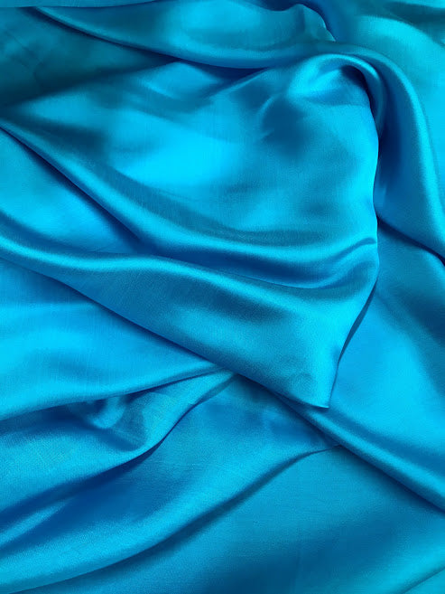Blue Silk fabric by the yard - Natural silk - Pure Mulberry Silk - Handmade in VietNam- Blue silk satin