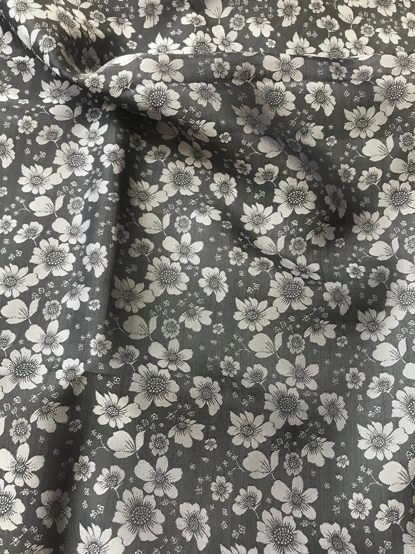 Dark Grey silk with flowers - PURE MULBERRY SILK fabric by the yard - Shadow Grey silk with flowers - Floral Silk -Luxury Silk - Natural silk - Handmade in VietNam