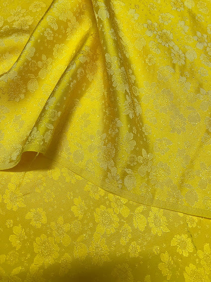 Yellow Floral Silk - PURE MULBERRY SILK fabric by the yard - Yellow silk with flowers - Floral Silk -Luxury Silk - Natural silk - Handmade in VietNam