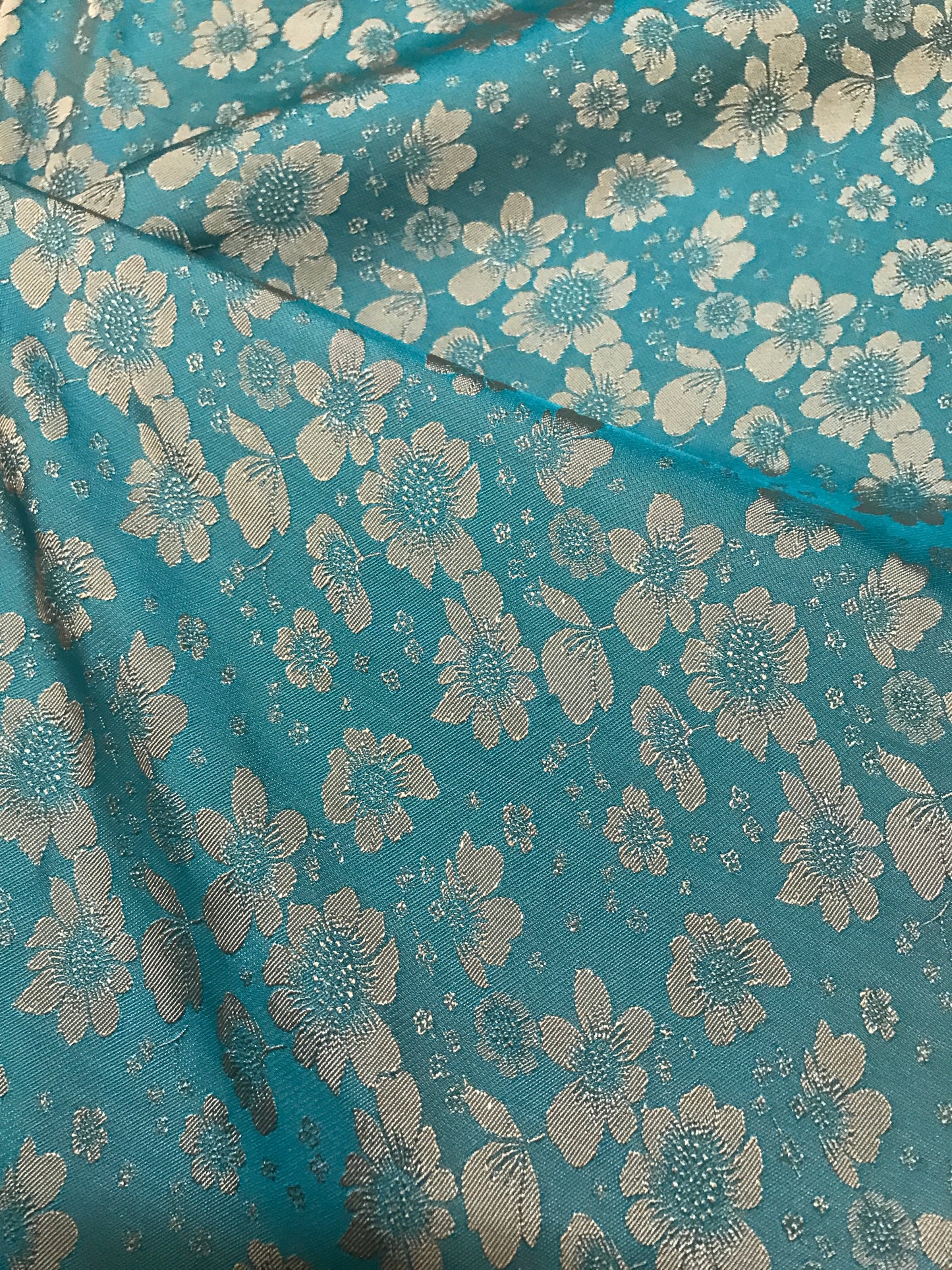 PURE MULBERRY SILK fabric by the yard - Blue silk with flowers - Floral Silk -Luxury Silk - Natural silk - Handmade in VietNam- Silk with Design