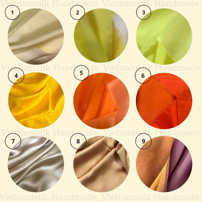 Yellow and Orange tone Silk fabric by the yard - Natural silk - Pure Mulberry Silk - Handmade in VietNam
