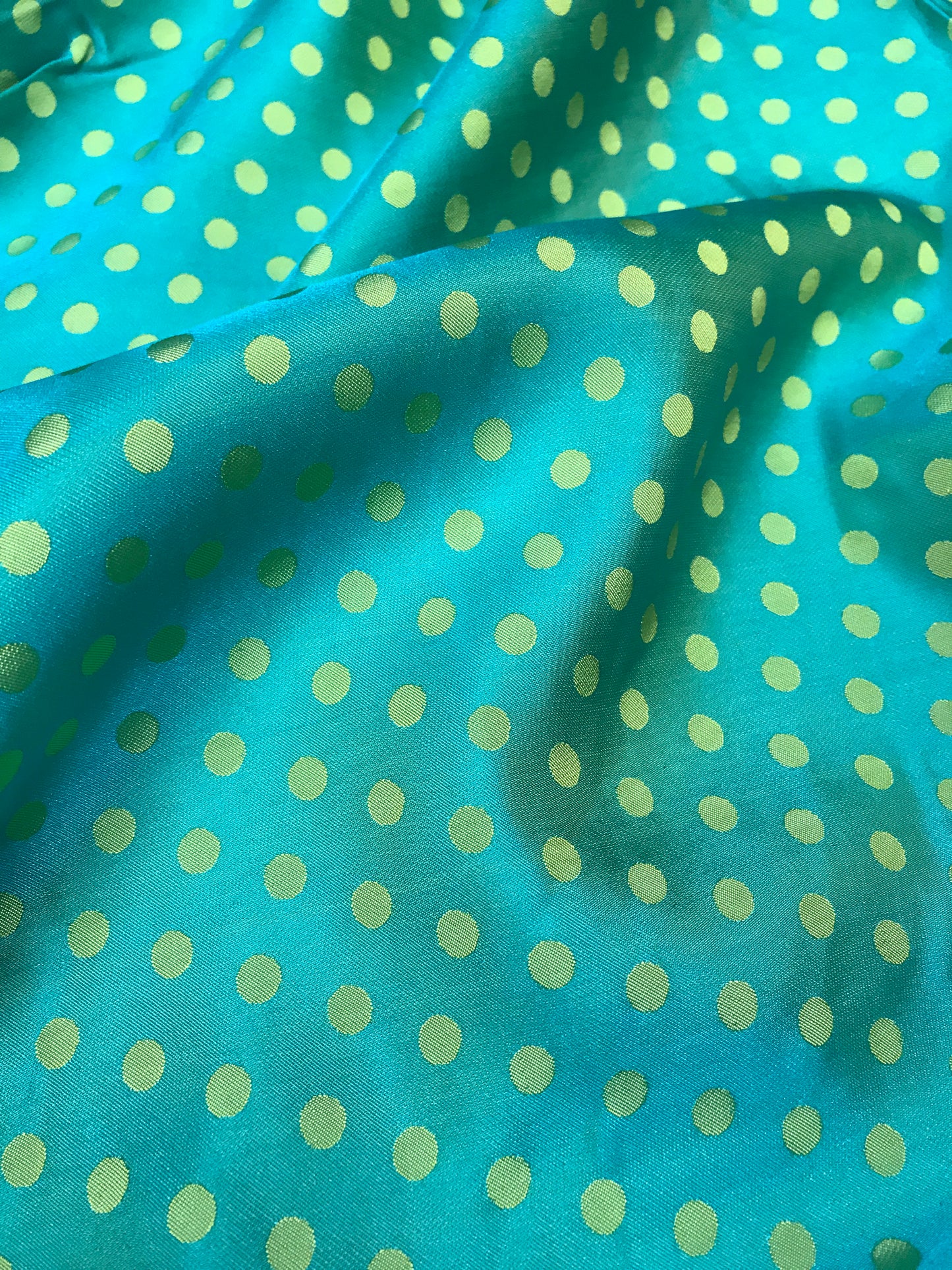 Turquoise Green dot silk - PURE MULBERRY SILK fabric by the yard - Polkadot silk -Luxury Silk - Natural silk - Handmade in VietNam- Silk with Design