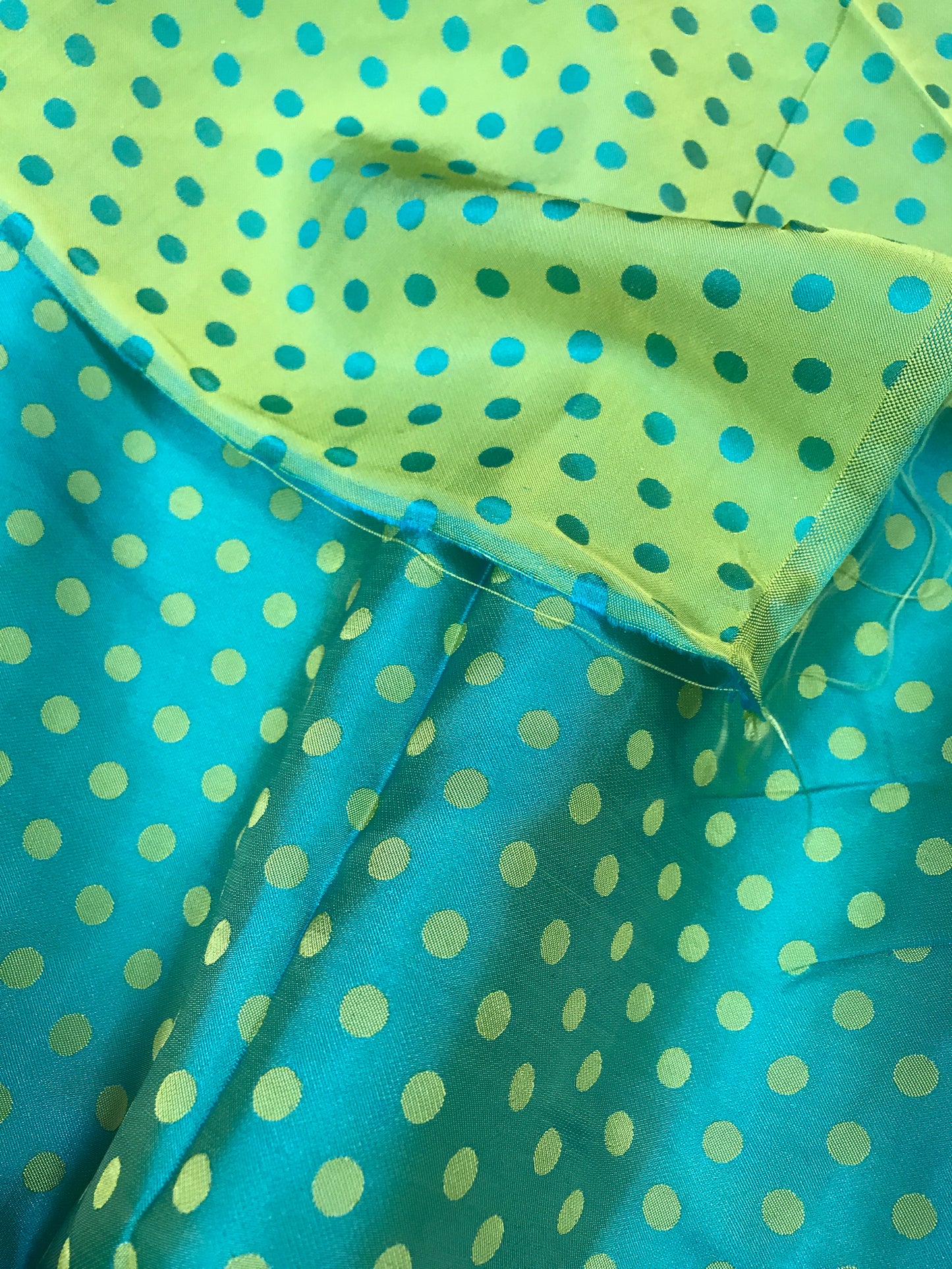 Turquoise Green dot silk - PURE MULBERRY SILK fabric by the yard - Polkadot silk -Luxury Silk - Natural silk - Handmade in VietNam- Silk with Design