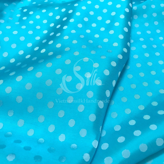 Turquoise dot silk - PURE MULBERRY SILK fabric by the yard - Polkadot silk -Luxury Silk - Natural silk - Handmade in VietNam- Silk with Design