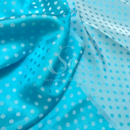Turquoise dot silk - PURE MULBERRY SILK fabric by the yard - Polkadot silk -Luxury Silk - Natural silk - Handmade in VietNam- Silk with Design