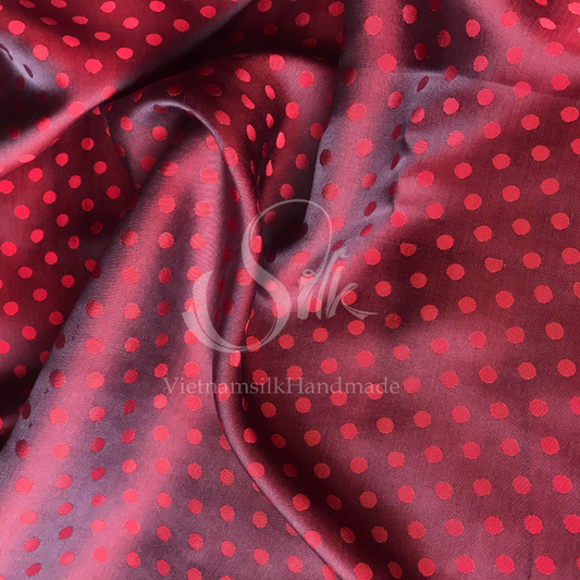 Red Black dot silk - PURE MULBERRY SILK fabric by the yard - Polkadot silk -Luxury Silk - Natural silk - Handmade in VietNam- Silk with Design