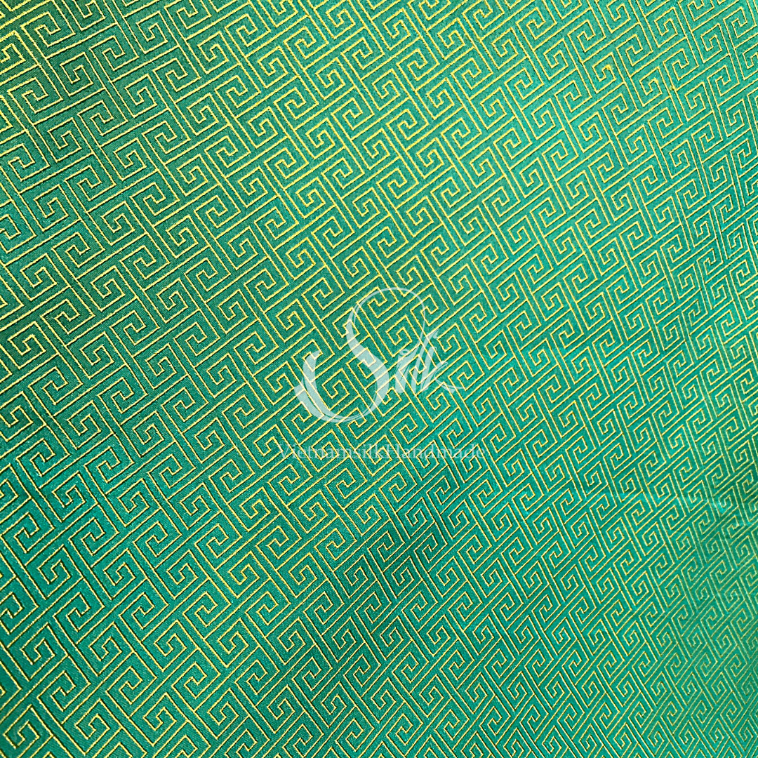 Turquoise Green Silk with Plaid pattern - PURE MULBERRY SILK fabric by the yard -Luxury Silk - Natural silk - Handmade in VietNam- Silk with Design